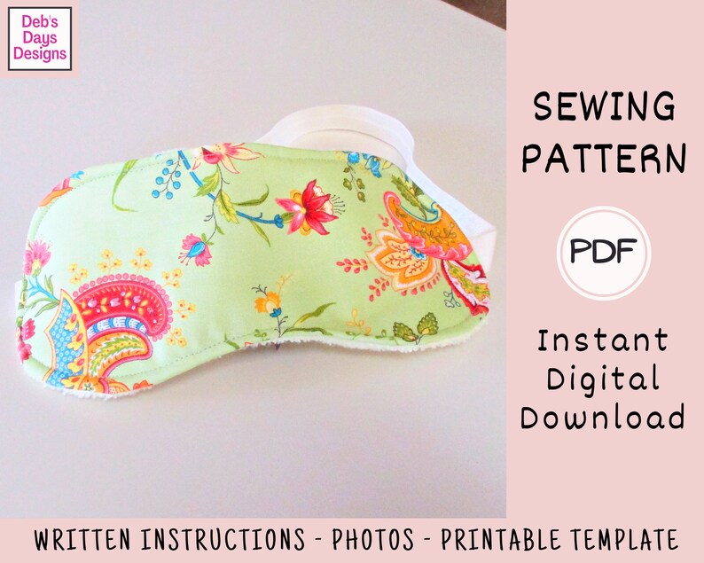 Pu&ograve; includere: Un modello di cucito per una maschera per dormire con stampa floreale. Il modello include istruzioni scritte, foto e un modello stampabile. Il modello &egrave; disponibile come download digitale istantaneo in formato PDF.