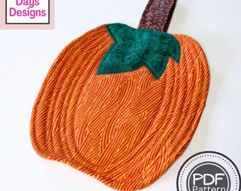 Quilted Pumpkin Potholder PDF SEWING PATTERN, Digital Download, How to Make a Fall Fabric Cotton Trivet, Handmade Seasonal Hot Pad Tutorial