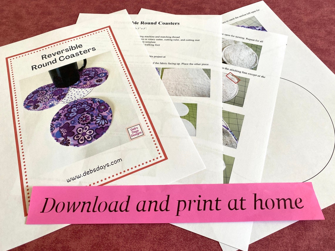 Printable Coaster Patterns.pdf Reversible Round Coaster Set PDF SEWING PATTERN, Digital Download, How ...