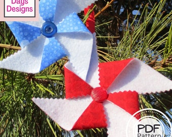 Pinwheel Christmas Ornament PDF SEWING PATTERN, Digital Download, How to Make Fabric Handmade Tree Decorations, Holiday No Sew Tutorial