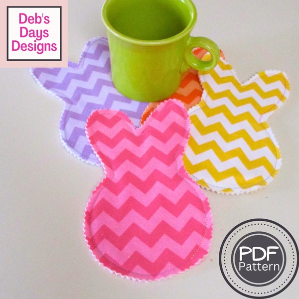 Easter Bunny Coasters PDF SEWING PATTERN, Digital Download, How to Make Fabric Rabbit Drink Coasters, Quick Holiday Project Tutorial