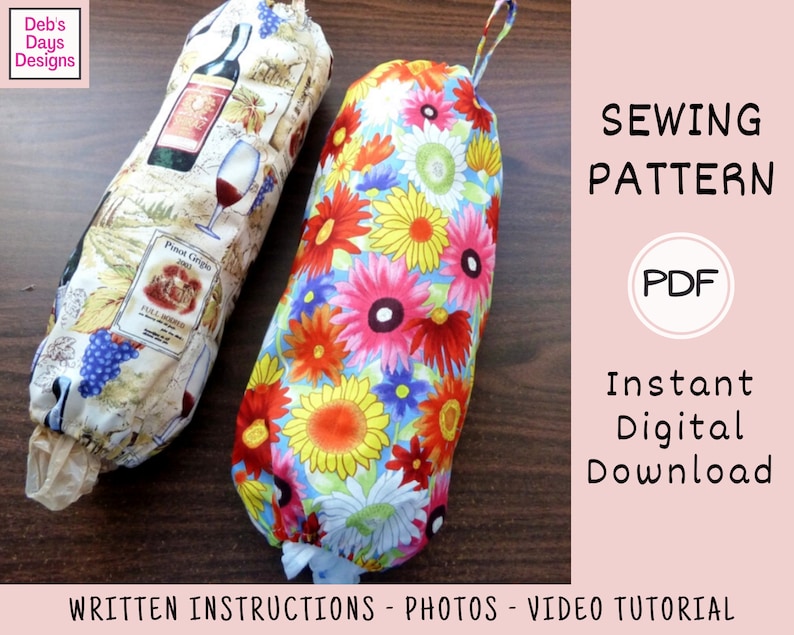 Grocery Bag Holder PDF SEWING PATTERN, Digital Download, How to Make a Fabric Storage Container, Organize Plastic Sacks & Kitchen Trash Bags image 3