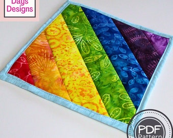 Rainbow Potholder PDF SEWING PATTERN, Digital Download, How to Sew a Handmade Scrap Fabric Hot Pad, Easy Quilted Trivet for Kitchen Tutorial