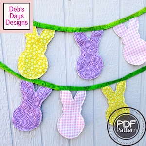 Easter Bunny Garland PDF SEWING PATTERN, Digital Download, How to Make a Fabric Rabbit Bunting Banner, Hanging Holiday Party Decorations