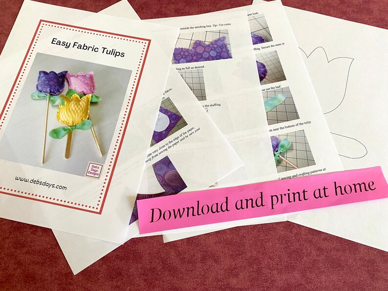 Fabric Tulips PDF SEWING PATTERN, Digital Download, How to Make Handmade Stuffed Cloth Flowers, Quick and Easy Spring Garden Decor Tutorial image 2