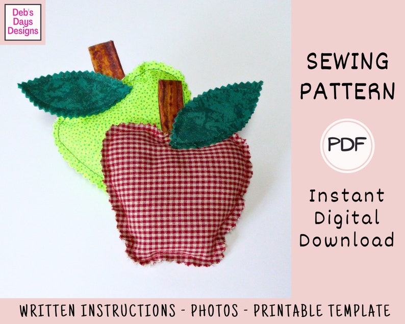 Stuffed Fabric Apples PDF SEWING PATTERN, Digital Download, How to Make Handmade Plush Shapes, Fall Tiered Tray Decor, Easy Tutorial image 2