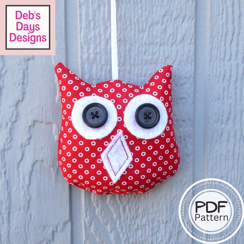 Hanging Owl Ornament PDF SEWING PATTERN, Digital Download, How to Make Handmade Christmas Tree Decorations, Easy Fall Plush Shape Tutorial Bild 1