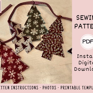 Christmas Tree Garland PDF SEWING PATTERN, Digital Download, How to Make a Fabric Holiday Bunting Banner, Hanging Mantel Decor Tutorial image 3