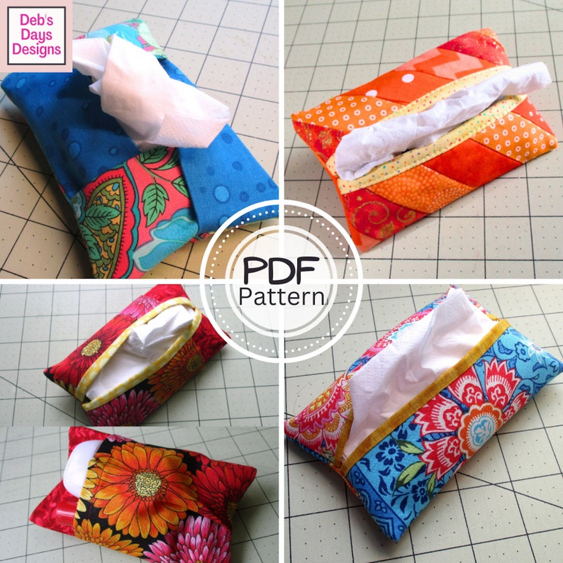 Pocket Tissue Holders PDF SEWING PATTERN Bundle, Digital Download, How to Make Decorative Cotton Fabric Cases, Easy Travel Pouch Tutorial image 1