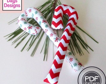 Cloth Candy Canes PDF SEWING PATTERN, Digital Download, How to Make Handmade Fabric Christmas Tree Decorations, Plush Holiday Tutorial