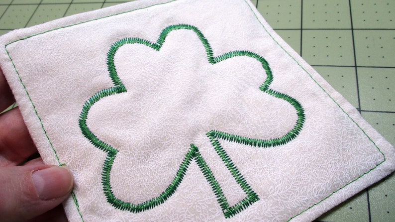 St. Patrick's Day Quilted Coasters PDF SEWING PATTERN, Digital Download, How to Make Shamrock Drink Coasters, Simple Scrap Fabric Project image 4