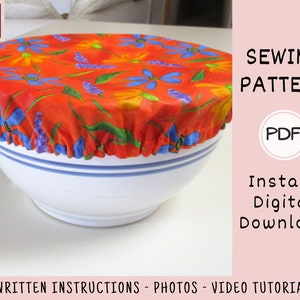 Cloth Bowl Covers PDF SEWING PATTERN, Digital Download, How to Make Fabric Reusable Round Dish Food Protectors, Quick Kitchen Tutorial image 3