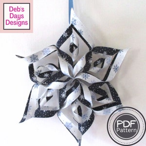 Large Hanging Snowflake PDF CRAFTING PATTERN, Digital Download, How to Make a No-Sew Handmade 3D Christmas Decoration, Easy Fabric Ornament image 1