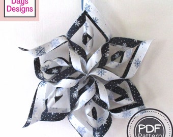 Large Hanging Snowflake PDF CRAFTING PATTERN, Digital Download, How to Make a No-Sew Handmade 3D Christmas Decoration, Easy Fabric Ornament