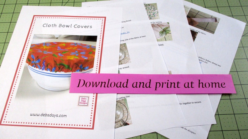 Cloth Bowl Covers PDF SEWING PATTERN, Digital Download, How to Make Fabric Reusable Round Dish Food Protectors, Quick Kitchen Tutorial image 2