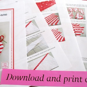 Quilted Candy Cane Ornaments PDF SEWING PATTERN, Digital Download, How to Make Handmade Cloth Holiday Decor, Scrap Fabric Project Tutorial image 2