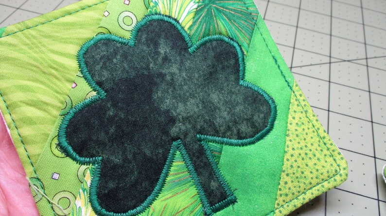 St. Patrick's Day Quilted Coasters PDF SEWING PATTERN, Digital Download, How to Make Shamrock Drink Coasters, Simple Scrap Fabric Project image 3