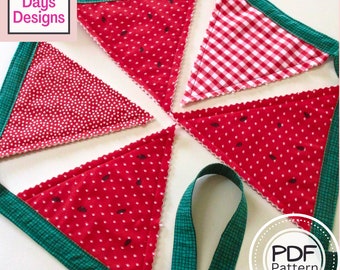 Watermelon Garland PDF SEWING PATTERN, Digital Download, How to Make a Summertime Fabric Bunting Banner, Picnic Party, Easy Tutorial