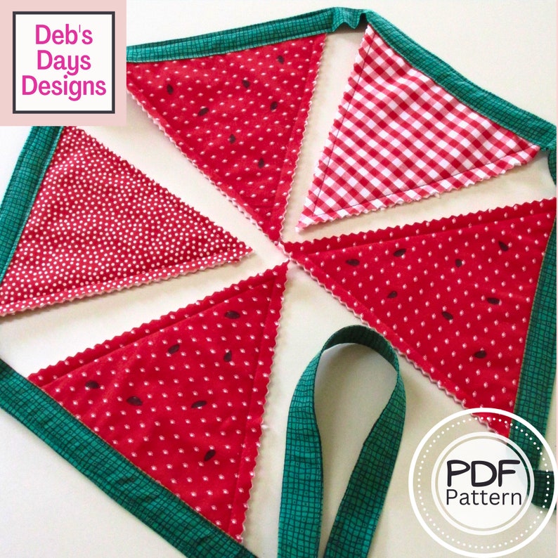 Watermelon Garland PDF SEWING PATTERN, Digital Download, How to Make a Summertime Fabric Bunting Banner, Picnic Party, Easy Tutorial image 1