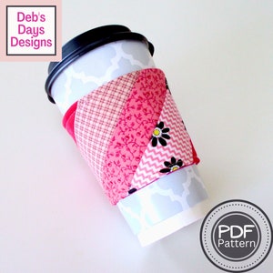 Coffee Cup Sleeve PDF SEWING PATTERN, Digital Download, How to Make Quilted Scrap Fabric To Go Mug Cozy, Reusable Cloth Beverage Cover Idea