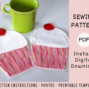 Cupcake Coasters PDF SEWING PATTERN, Digital Download, How to Make Handmade Quilted Cloth Fabric Drink Coasters, Birthday Crafts Tutorial image 3