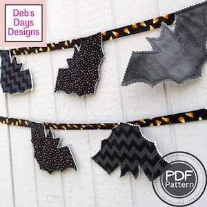 Halloween Bat Garland PDF SEWING PATTERN, Digital Download, How to Make a Fall Fabric Bunting Banner, Handmade October Party Hanging Decor imagen 1