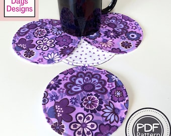 Reversible Round Coaster Set PDF SEWING PATTERN, Digital Download, How to Make Cloth Fabric Beverage Coasters, Simple Home Decor Tutorial