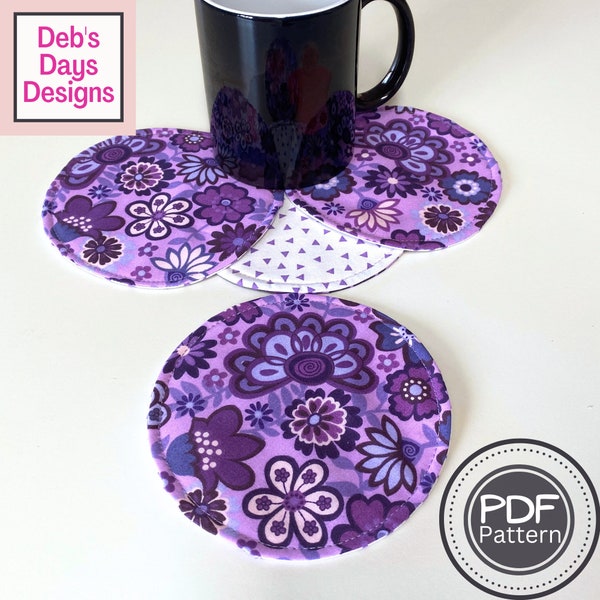 Reversible Round Coaster Set PDF SEWING PATTERN, Digital Download, How to Make Cloth Fabric Beverage Coasters, Simple Home Decor Tutorial
