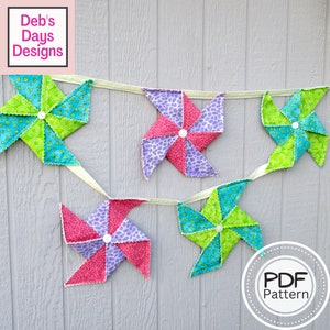3D Fabric Pinwheel Banner PDF SEWING PATTERN, Digital Download, How to Make Handmade Quilted Bunting, Hanging Garland, Party Decor Tutorial