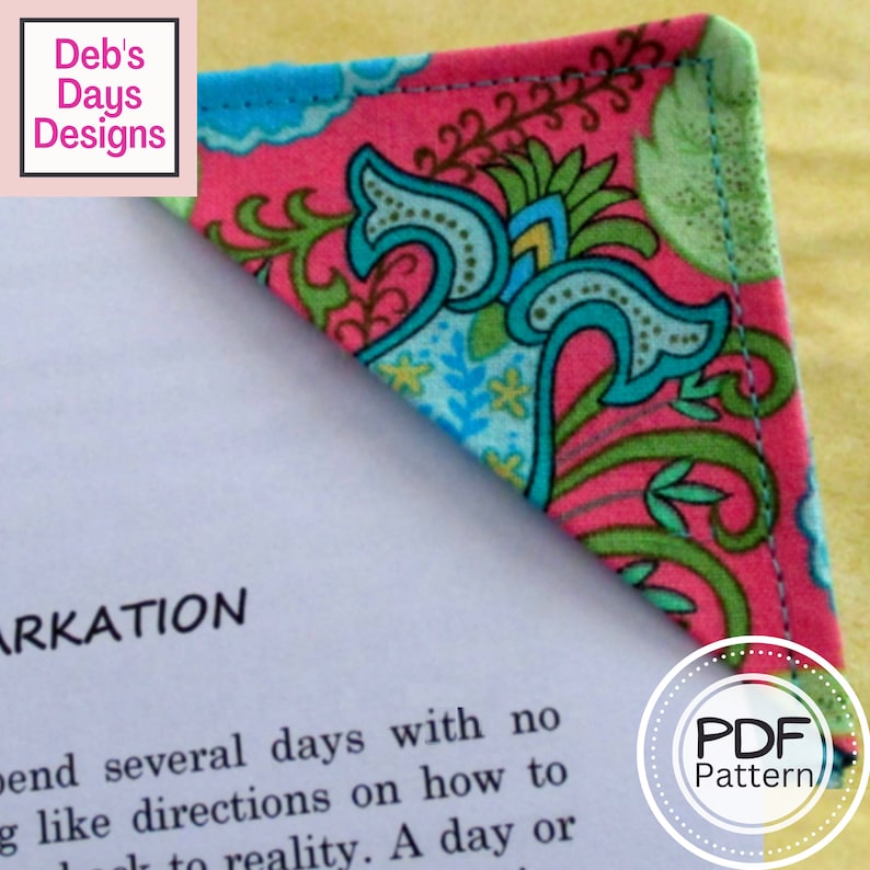 Corner Bookmark PDF SEWING PATTERN, Digital Download, How to Make a Handmade Fabric Bookmark for Readers, Quick and Easy Craft Tutorial image 1