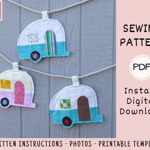 Camping Garland PDF SEWING PATTERN, Digital Download, How to Make Vintage Style Fabric Trailers Bunting Banner, Summertime Campout Tutorial image 3