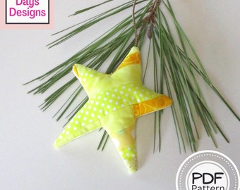 Quilted Star Ornaments PDF SEWING PATTERN, Digital Download, How to Sew Handmade Scrap Fabric Christmas Tree Decorations, 4th of July Idea