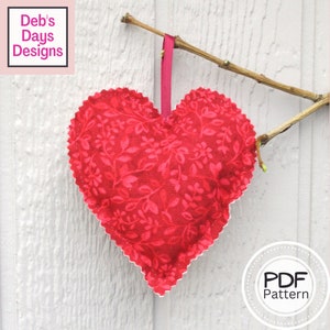 Plush Heart Ornaments PDF SEWING PATTERN, Digital Download, How to Make Handmade Stuffed Valentine's Day Decor, Fabric Christmas Decorations image 1