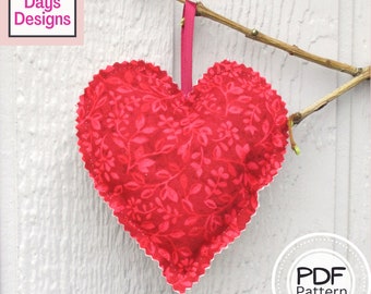 Plush Heart Ornaments PDF SEWING PATTERN, Digital Download, How to Make Handmade Stuffed Valentine's Day Decor, Fabric Christmas Decorations