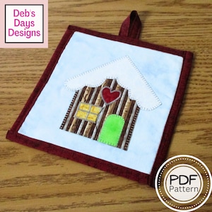 Gingerbread House Potholder PDF SEWING PATTERN, Digital Download, How to Make an Appliquéd Fabric Hot Pad Trivet, Quilted Christmas Tutorial