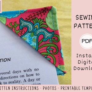 Corner Bookmark PDF SEWING PATTERN, Digital Download, How to Make a Handmade Fabric Bookmark for Readers, Quick and Easy Craft Tutorial image 3