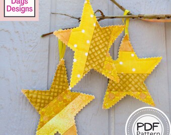 Quilted Stars Ornaments PDF SEWING PATTERN, Digital Download, How to Make Scrap Fabric Christmas Tree Decorations, Easy 4th of July Idea