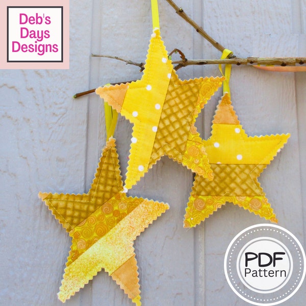 Quilted Stars Ornaments PDF SEWING PATTERN, Digital Download, How to Make Scrap Fabric Christmas Tree Decorations, Easy 4th of July Idea