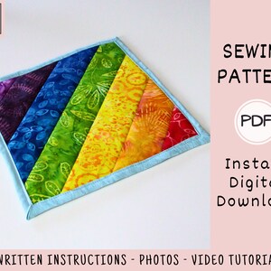 Rainbow Potholder PDF SEWING PATTERN, Digital Download, How to Sew a Handmade Scrap Fabric Hot Pad, Easy Quilted Trivet for Kitchen Tutorial image 3