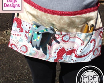Gardening Apron PDF SEWING PATTERN, Digital Download, How to Make a Pocketed Cotton Apron, Utility Organizer, Easy Project Tutorial