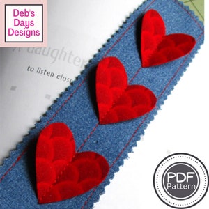 Valentine's Day Heart Bookmark PDF SEWING PATTERN, Digital Download, Quick and Easy Handmade Gift Idea, How to Sew Tutorial