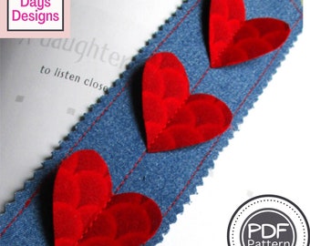 Valentine's Day Heart Bookmark PDF SEWING PATTERN, Digital Download, Quick and Easy Handmade Gift Idea, How to Sew Tutorial