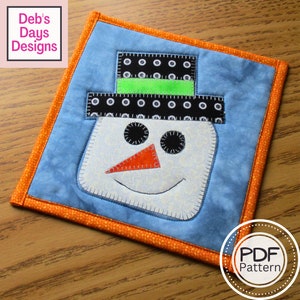 Snowman Potholder PDF SEWING PATTERN, Digital Download, How to Make a Quilted Appliquéd Christmas Hot Pad Trivet, Holiday Kitchen Tutorial