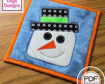 Snowman Potholder PDF SEWING PATTERN, Digital Download, How to Make a Quilted Appliquéd Christmas Hot Pad Trivet, Holiday Kitchen Tutorial