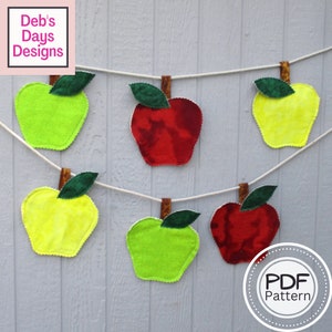 Apple Bunting Banner PDF SEWING PATTERN, Digital Download, How to Sew Fall Fabric Hanging Garland, Back to School Teacher Classroom Decor