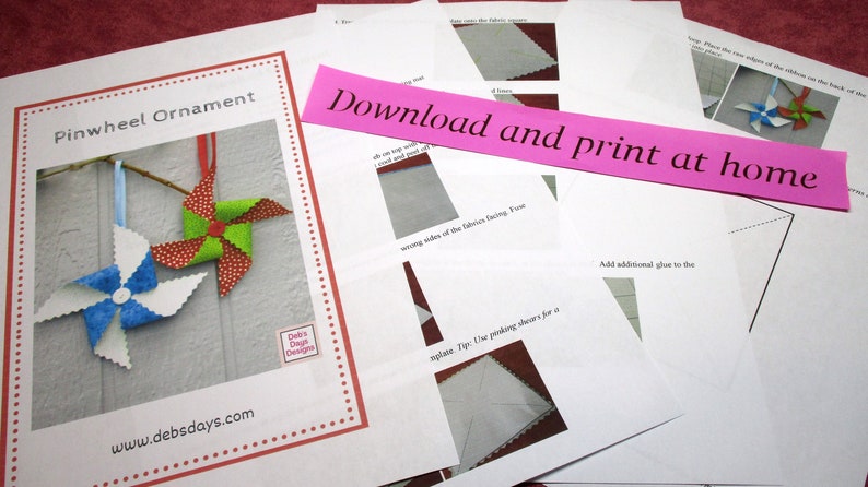 Pinwheel Christmas Tree Ornament PDF CRAFTING PATTERN, Digital Download, How to Make Handmade No Sew Holiday Decorations, Easy Tutorial image 2