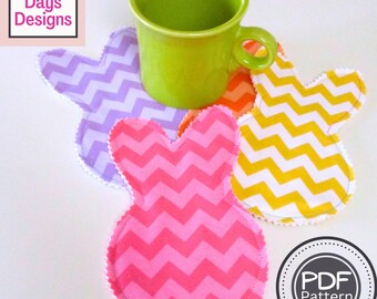Easter Bunny Coasters PDF SEWING PATTERN, Digital Download, How to Make Fabric Rabbit Drink Coasters, Quick Holiday Project Tutorial