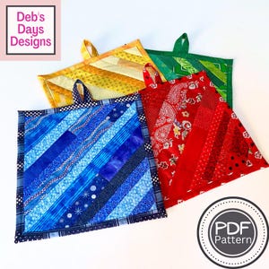 Strip Potholder PDF SEWING PATTERN, Digital Download, How to Sew a Handmade Scrap Fabric Hot Pad, Quilted Trivet Tutorial