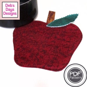 Apple Potholder PDF SEWING PATTERN, Digital Download, Learn How to Sew a Fall Kitchen Quilted Hot Pad, Handmade Cotton Trivet Tutorial