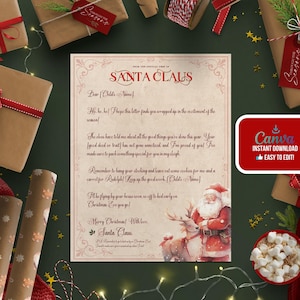Carta oficial do Papai Noel do Pólo Norte - Editável e personalizada da mesa do Papai Noel - Download instantâneo do modelo para impressão